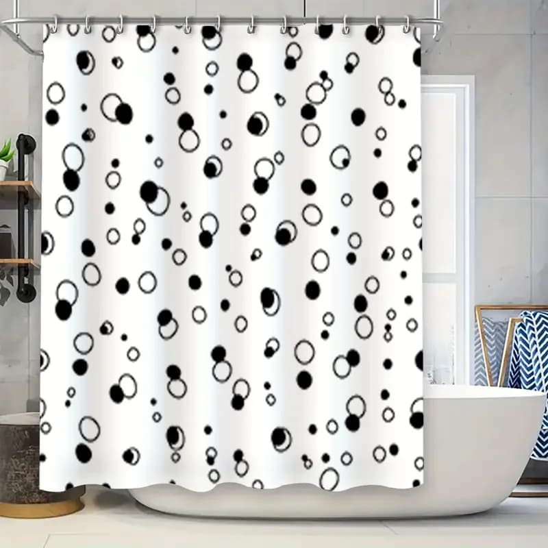 Bathroom decoration Black white shower curtain with cute circle pattern for home decoration Modern design Waterproof fabric Size 180x