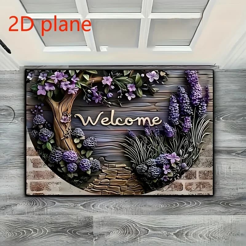 VIKAMA 2D flat carpet for courtyard, garden, outdoor, lavender, welcome carpet for bedroom, home decoration, non-slip carpet