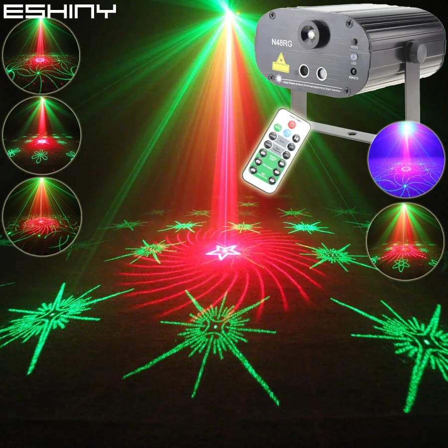 ESHINY Proiettore Laser R&G con 64 Motivi, Luce Gobo per DJ, Discoteca, Scuola, Casa, Feste, Negozi, Lampada Effetto per Bar Notturni N6T137