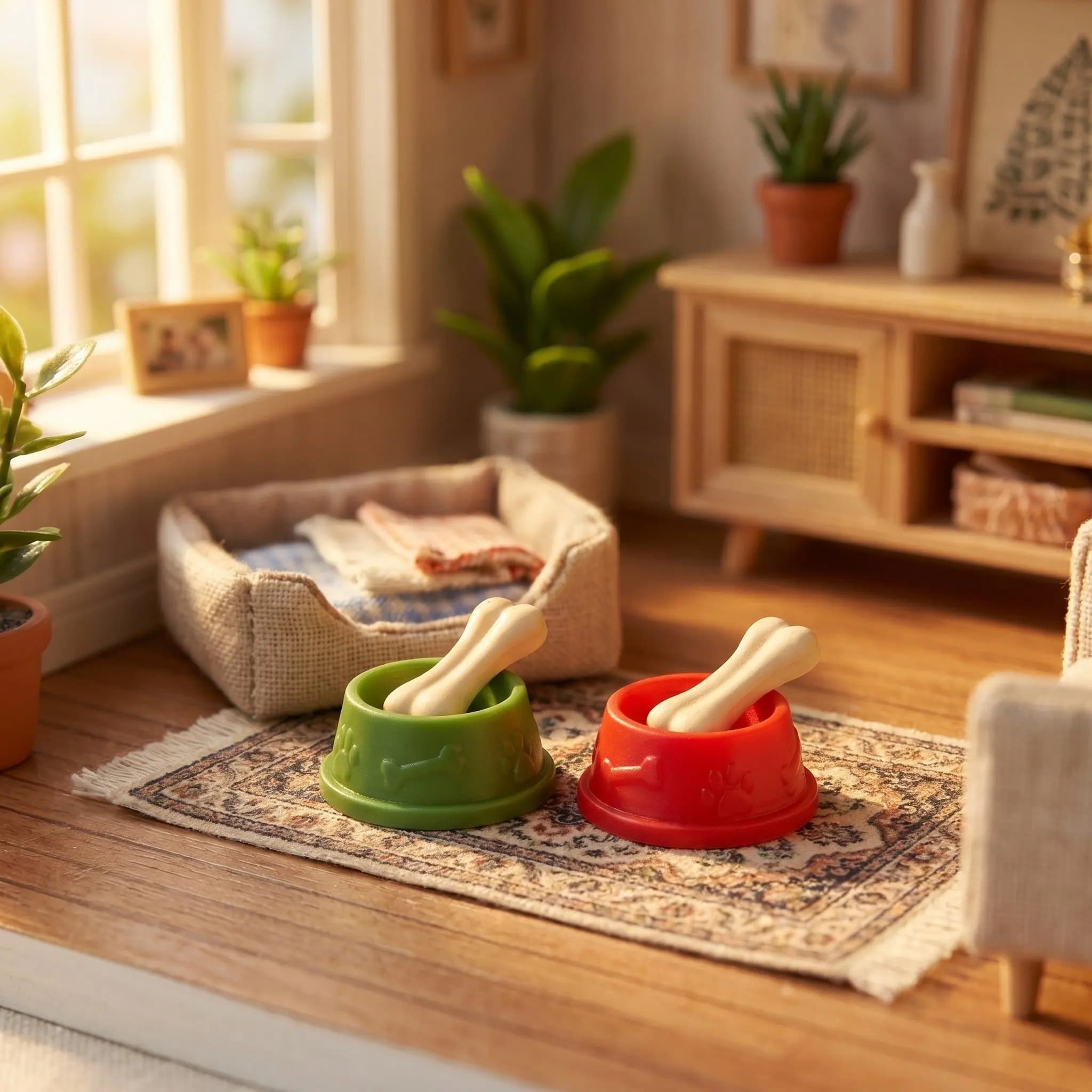 8Pcs Realistic Dog Bowl Bones Pack Designed for Kids Dollhouse Pet Accessory Small Puppy Food Water Bowl Miniature Pet Feeding