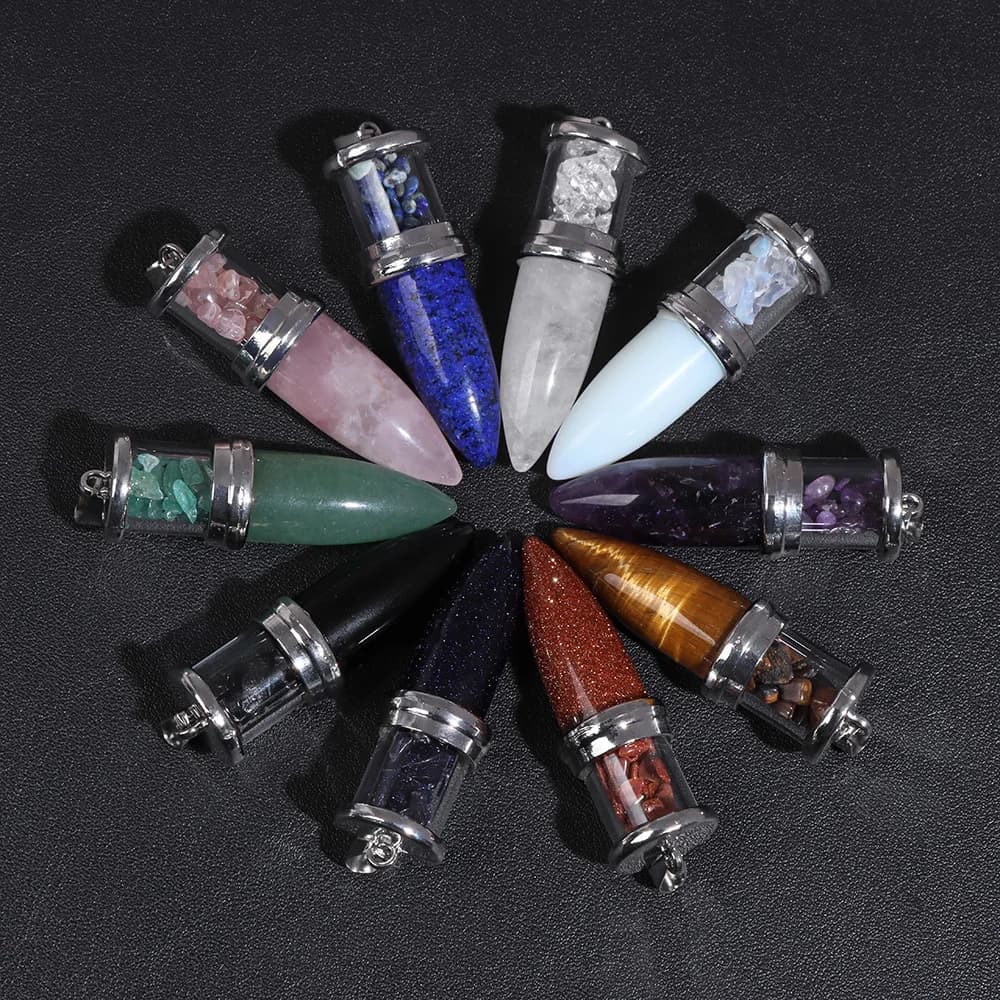 2pcs Natural Gravel Stone Pendant Reiki Pendulum 16x51mm Rose Quartzs Opal Amethysts Charms For Jewelry Making Necklace Supply