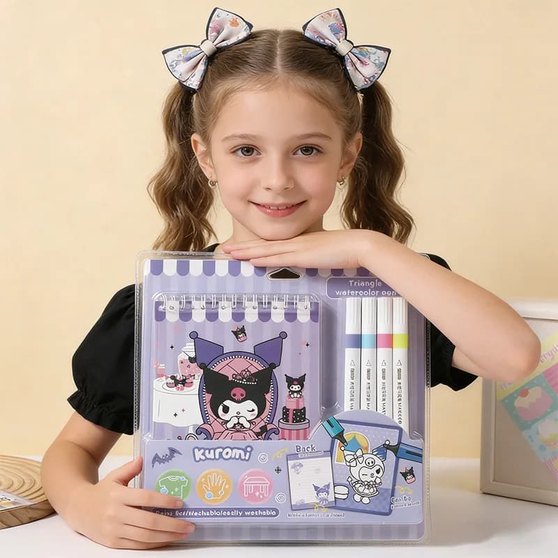 Libro da colorare Sanrio, set di 4 libri illustrati a colori, libro da colorare con personaggi dei cartoni animati Kuromi, libro da disegno per l'apprendimento, giocattoli puzzle per bambini
