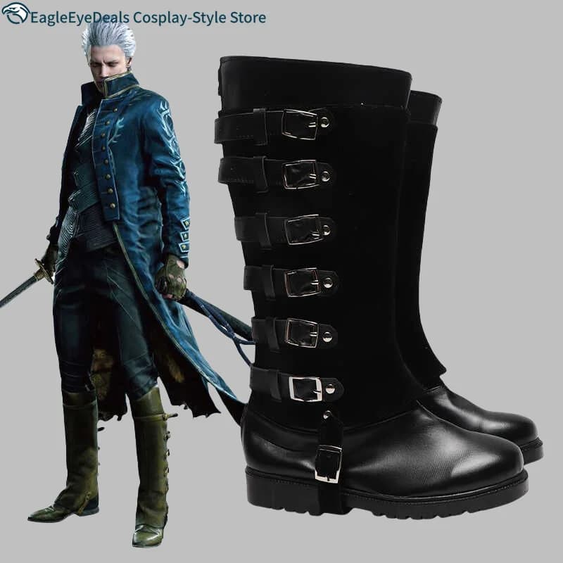 Game Cry 5 Virgil Scarpe Cosplay con Innalzamento Devil May Accessori Caratteristica per Comic Con Stivali su misura e cuffia per parrucca