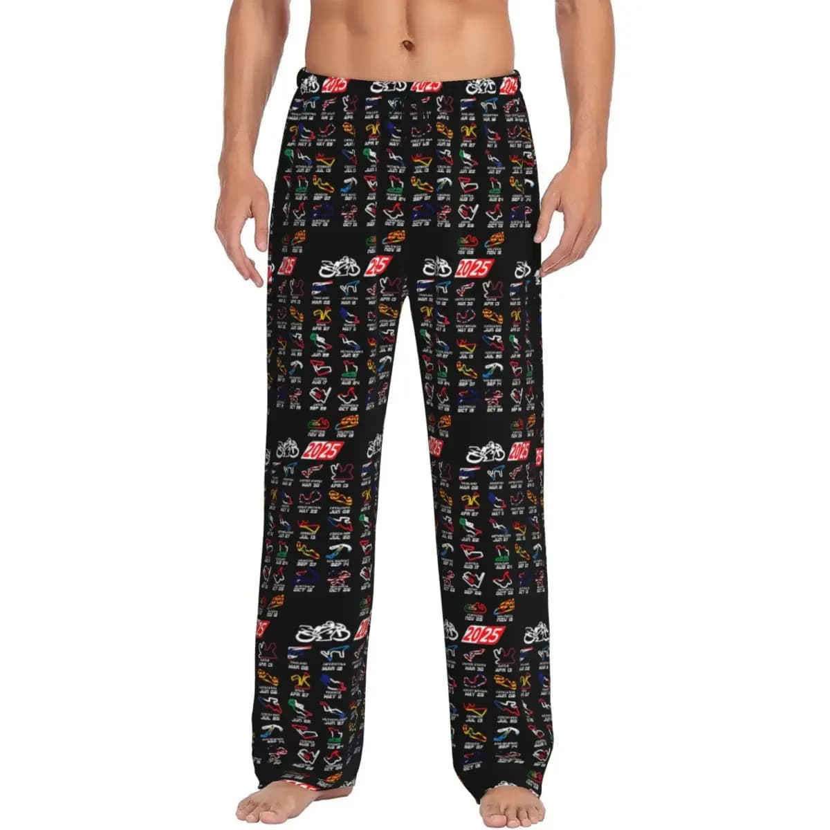 Custom Calendar Season 2025 MotoGp Circuits Pajama Pants Men Sleepwear Sleep Lounge Bottoms with Pockets