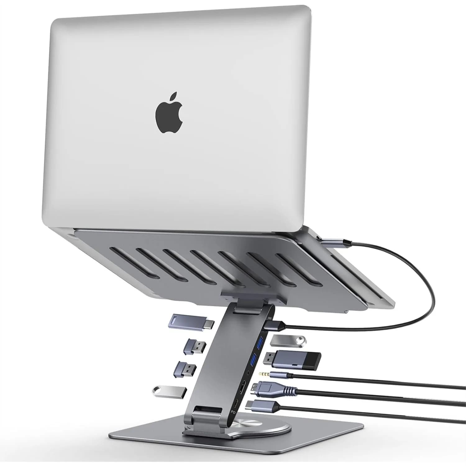 Laptop Docking Station Stand Dual Display 4K HDMI USB3.0 9-in-1 360° Swivel with USB-C Hub for MacBook Pro Dell HP Surface