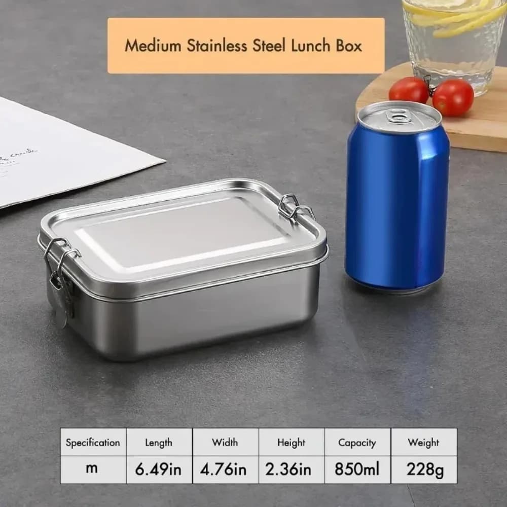 NEW 850ML Bento Box with Lock Clip Stainless Steel Lunch Box Leak-Proof Portable Food Storage Container for Salad Sandwich