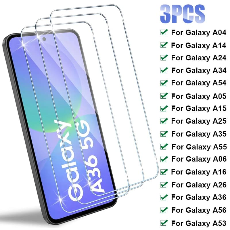 3PCS Vetro Temperato per Samsung Galaxy A16 A36 A56 A06S A26 Protezione Dello Schermo per Samsung A55 A35 A25 A15 A05S A54 A34 A53 A14 5G