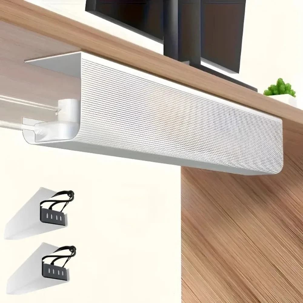PVC Under Desk Cable Management Tray Large Capacity Easy Installation Wire Organizer Box Adhesive Mount Minimalist Design
