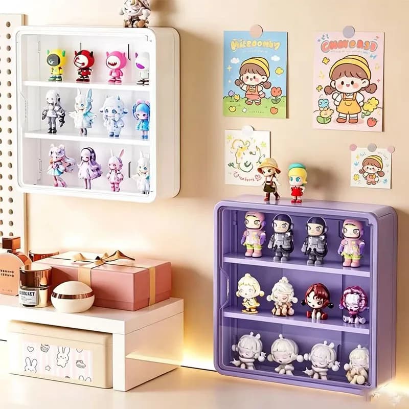 Mini Figure Storage Box Wall Mounted Magnetic Suction Display Rack Organizer for Blind Box Toys Dustproof Doll Storage Box