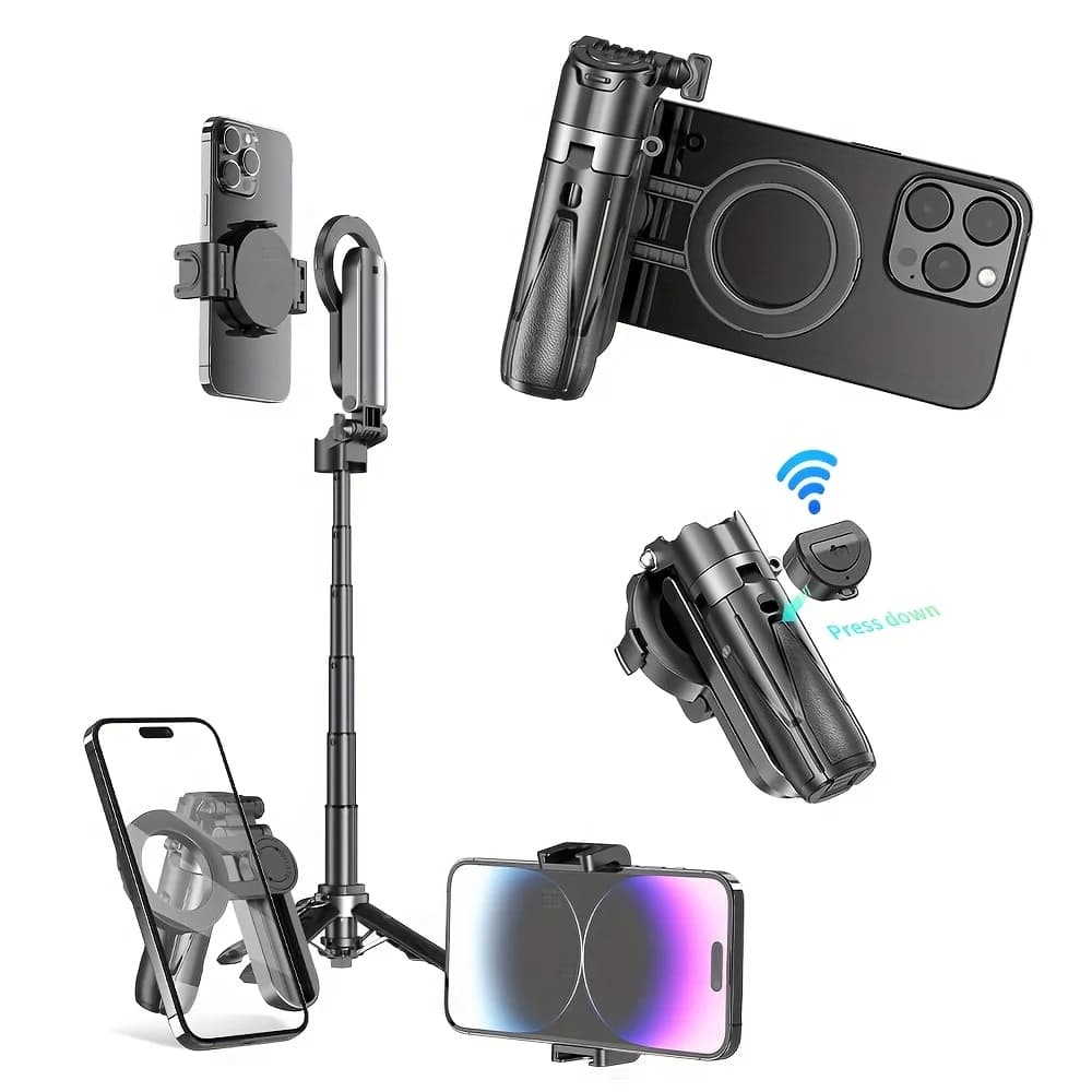 P15mini-C Selfie Stick magnetico con treppiede per telefono cellulare estensibile remoto compatibile con MagSafe, treppiede per selfie stick