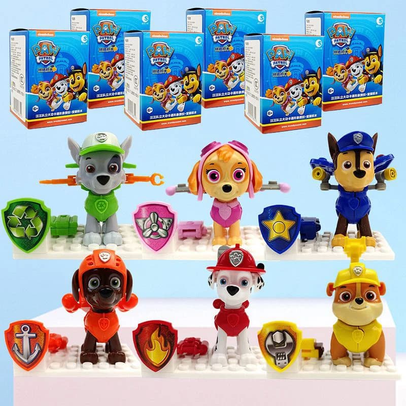 Paw Patrol Doll Cartoon Zaino Cross Dressing Building Blocks Giocattoli Anime Figure Chase Skye Patrulla Canina Regali per bambini