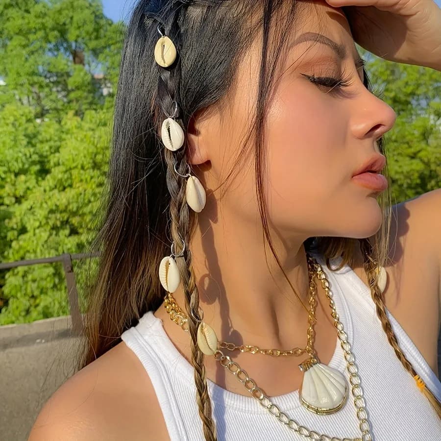 5 anelli per capelli intrecciati con conchiglia, fermagli per capelli Dreadlock unici per copricapo per accessori per capelli alla moda, gioielli per capelli Loc per trecce