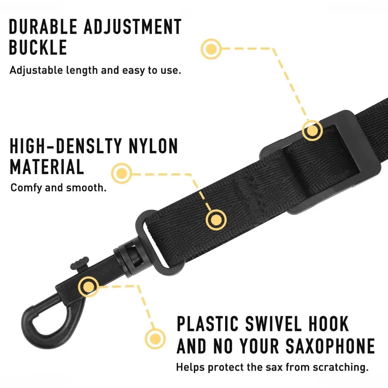 1 cinturino per sassofono nero con cuscinetto, per sassofono contralto, tenore, basso e clarinetto, imbracatura ergonomica per strumenti