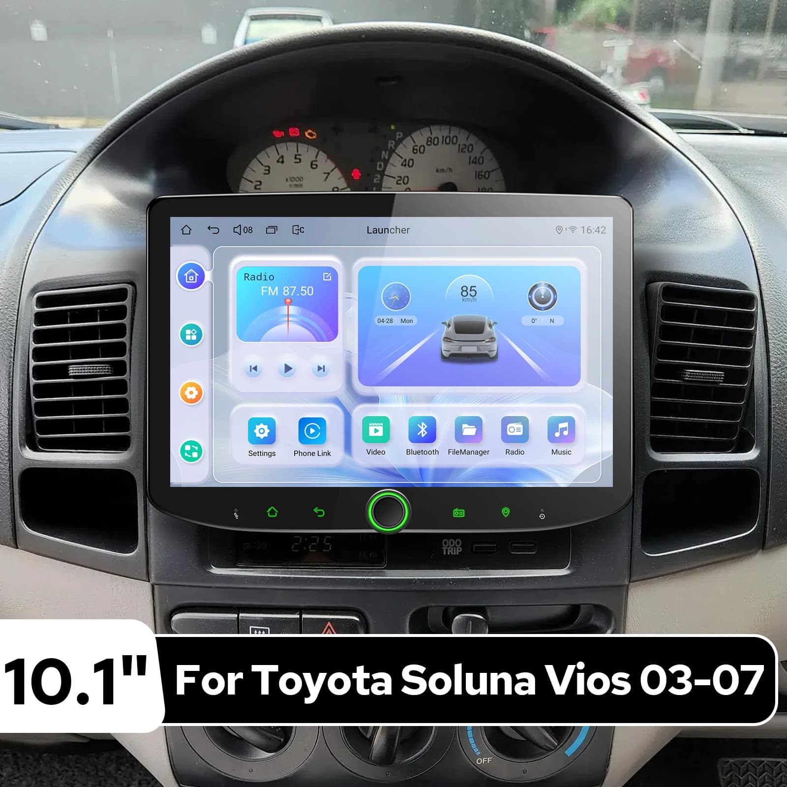 JOYING Autoradio Android 10.1" 4GB+64GB per Toyota Soluna Vios 2003-2007, Supporto CarPlay Wireless e Android Auto, Plug&Play GPS