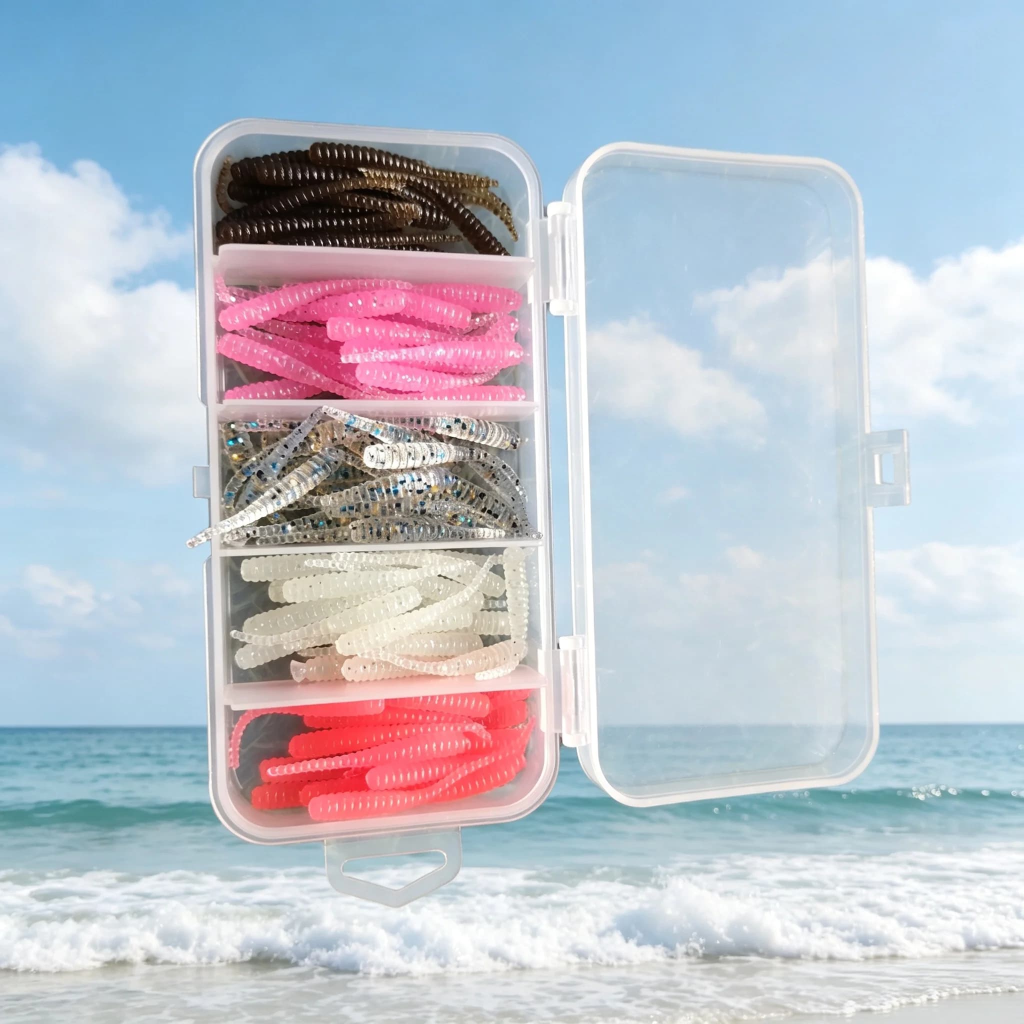 MUKUN 100Pcs 3.5cm 0.3g Soft Worm Lure Box Kit Silicone Grub Bait Freshwater Bass Trout Fishing Tackle