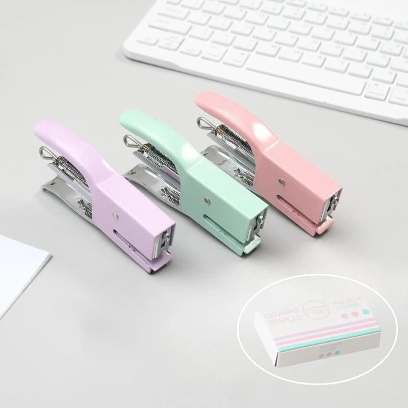1 Set di Graffette Metalliche Portatili N.10 con Graffette Incluse per Ufficio, Scuola e Casa - Strumento per Rilegatura Carta