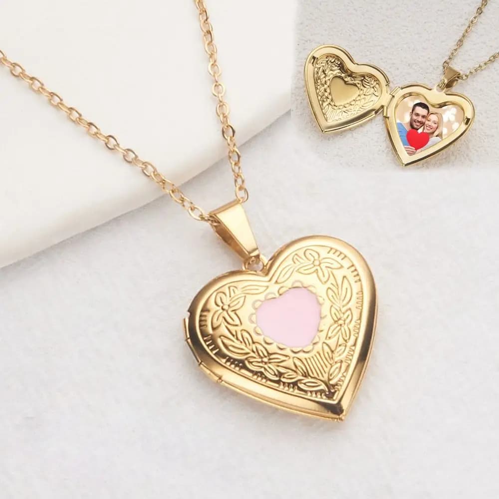 Collana con medaglione con foto apribile Collana fai da te per San Valentino Collana con cuore floreale Collana di amicizia