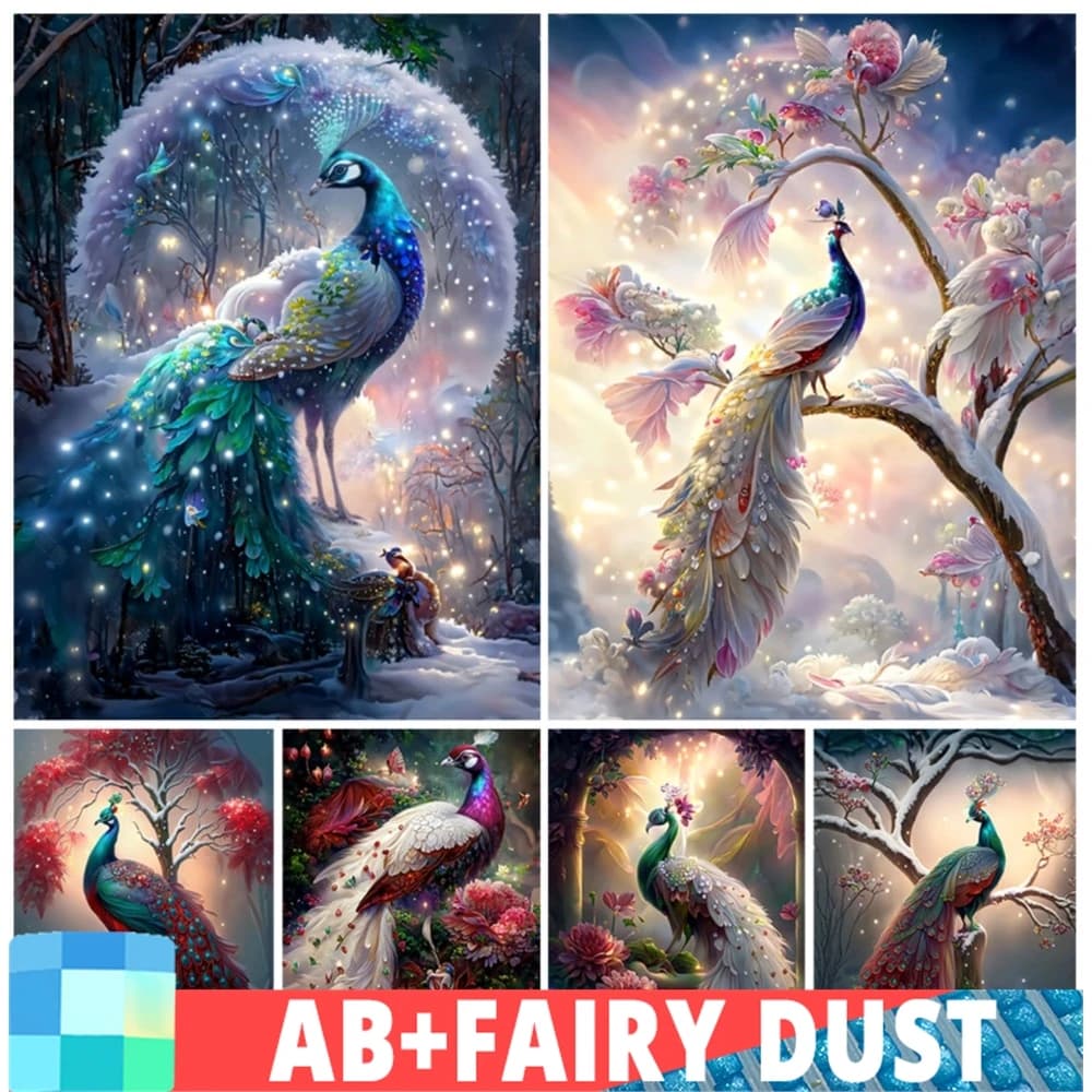 AB Fairy Dust pittura diamante 5d fantasia fiori di pavone paesaggio ricamo completo 2024 fai da te punto croce strass Art Decor