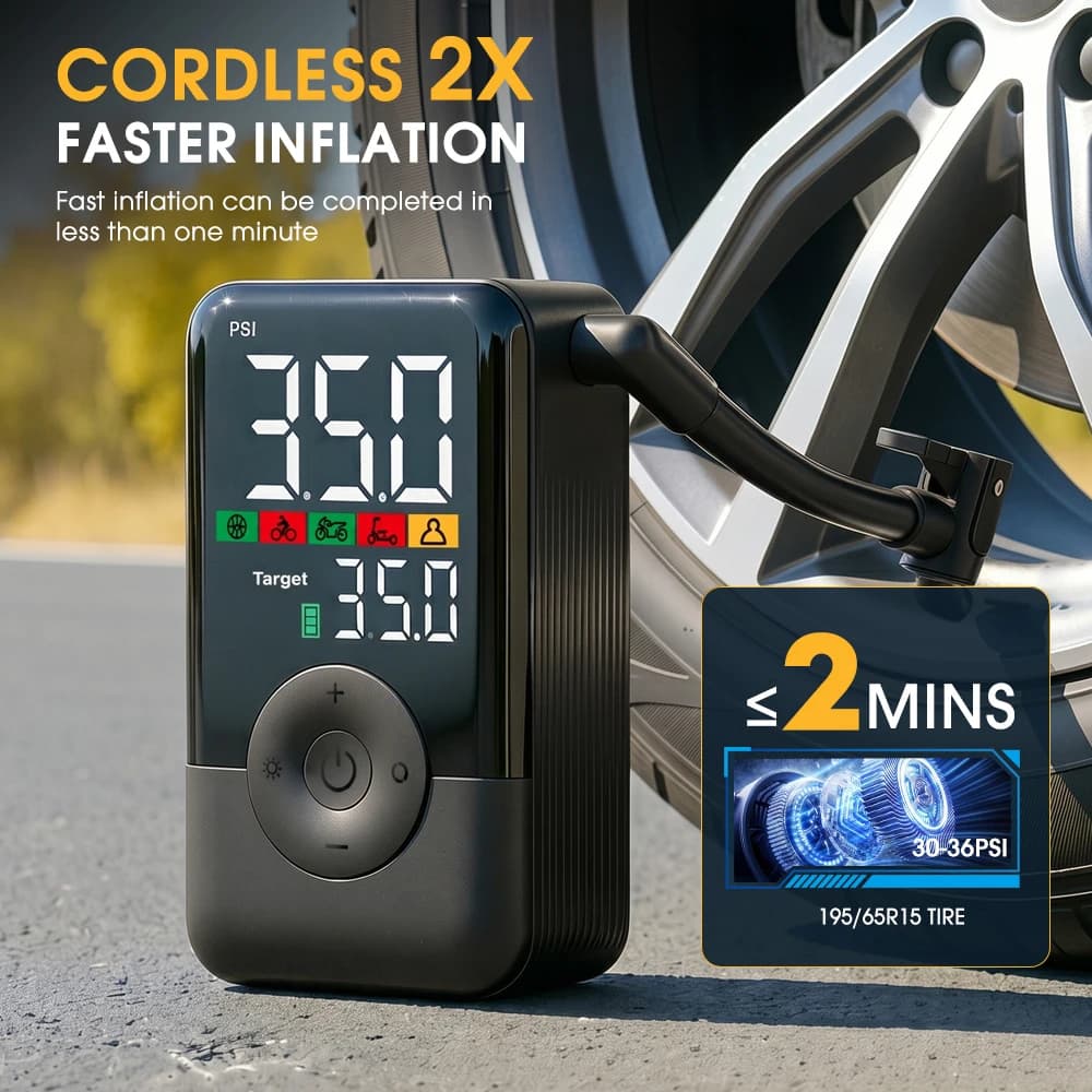 Pompa d'Aria Ricaricabile Wireless Carsun, Gonfiatore Digitale Portatile per Pneumatici di Moto, Biciclette e Uso Quotidiano all'Aperto