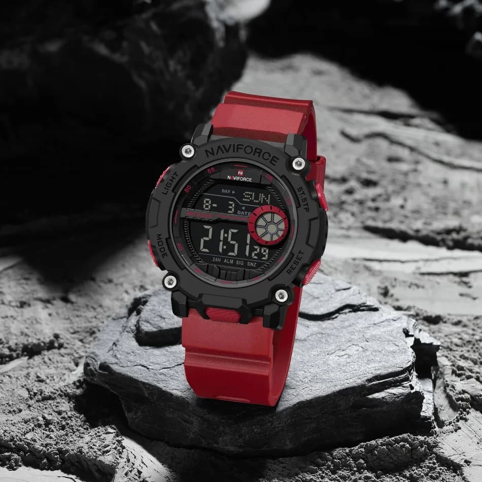 New Style NAVIFORCE Men's 5ATM Waterproof Sport Casual Wristwatch LCD Display with TPU Strap Shockproof Night Light round Case