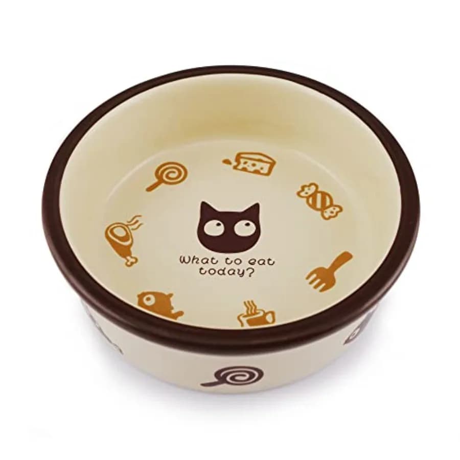 Ceramic Cat Food Bowl, Cute Cartoon Pattern, Basic Bowl, Small Pet Feeding Dishes for Cat, Kitten, Small Dog, Dishwasher Safe…