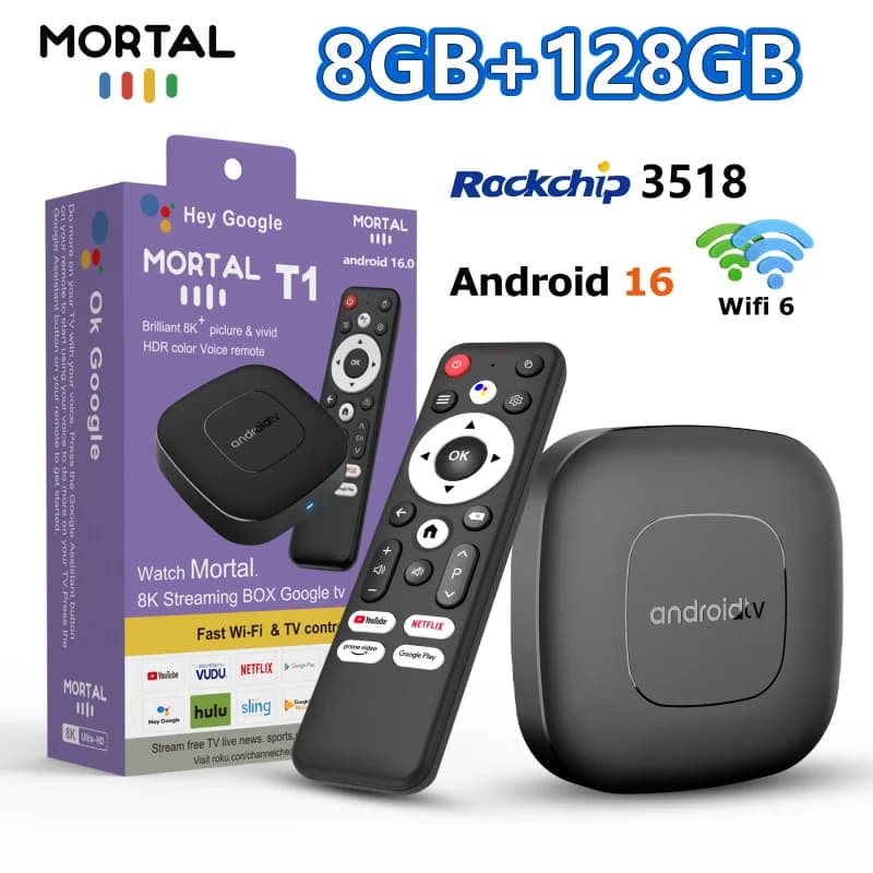2026 Mortal T1 Android16 Smart Home Theater Tv Box Rockchip Rk3518 Support Bluetooth5.4 Google Assistant Streaming Player Wifi 6