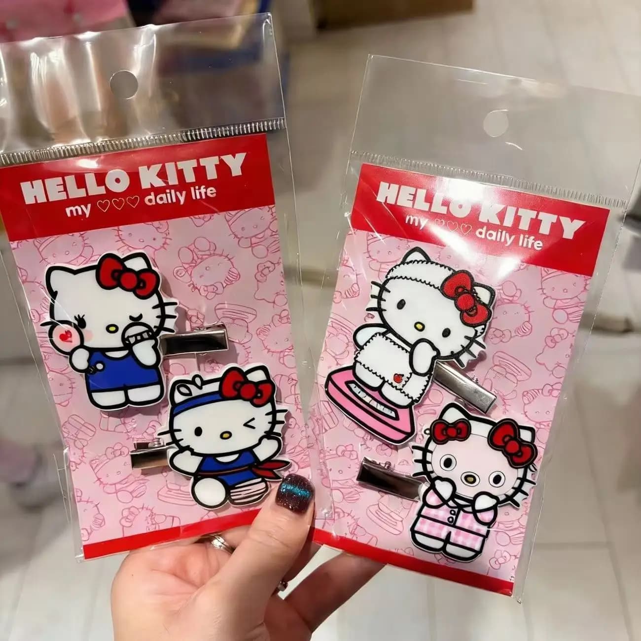Set of 2 acrylic hair clips Hello Kitty, hair clips with cute cartoons for everyday life, for girls, stylish hair accessories