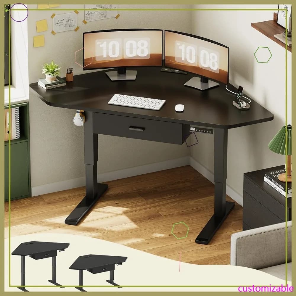 Scrivania angolare elettrica da 32'' con cassetto, scrivania per computer da gaming regolabile in altezza per piccoli spazi, nera