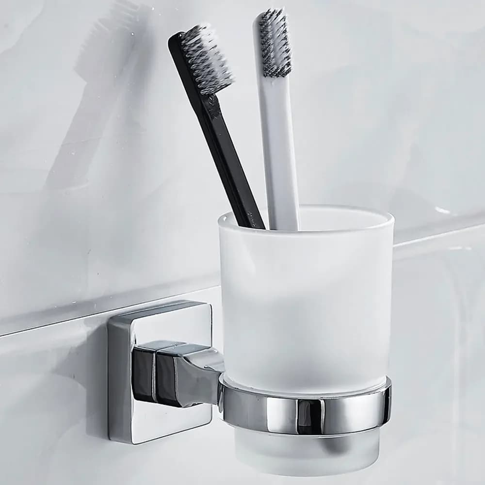 Bathroom Storage Organizer Tooth Brush Cup Tools Washroom Bathroom Modern Wall-Mounted Toothbrush Holder Glass Cup Tumbler Frame