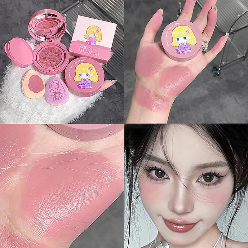 Blush in Crema Effetto Cuscino d'Aria per Ragazze, Tinta Naturale Opaca per Guance, Mousse Contorno Viso con Spugnetta