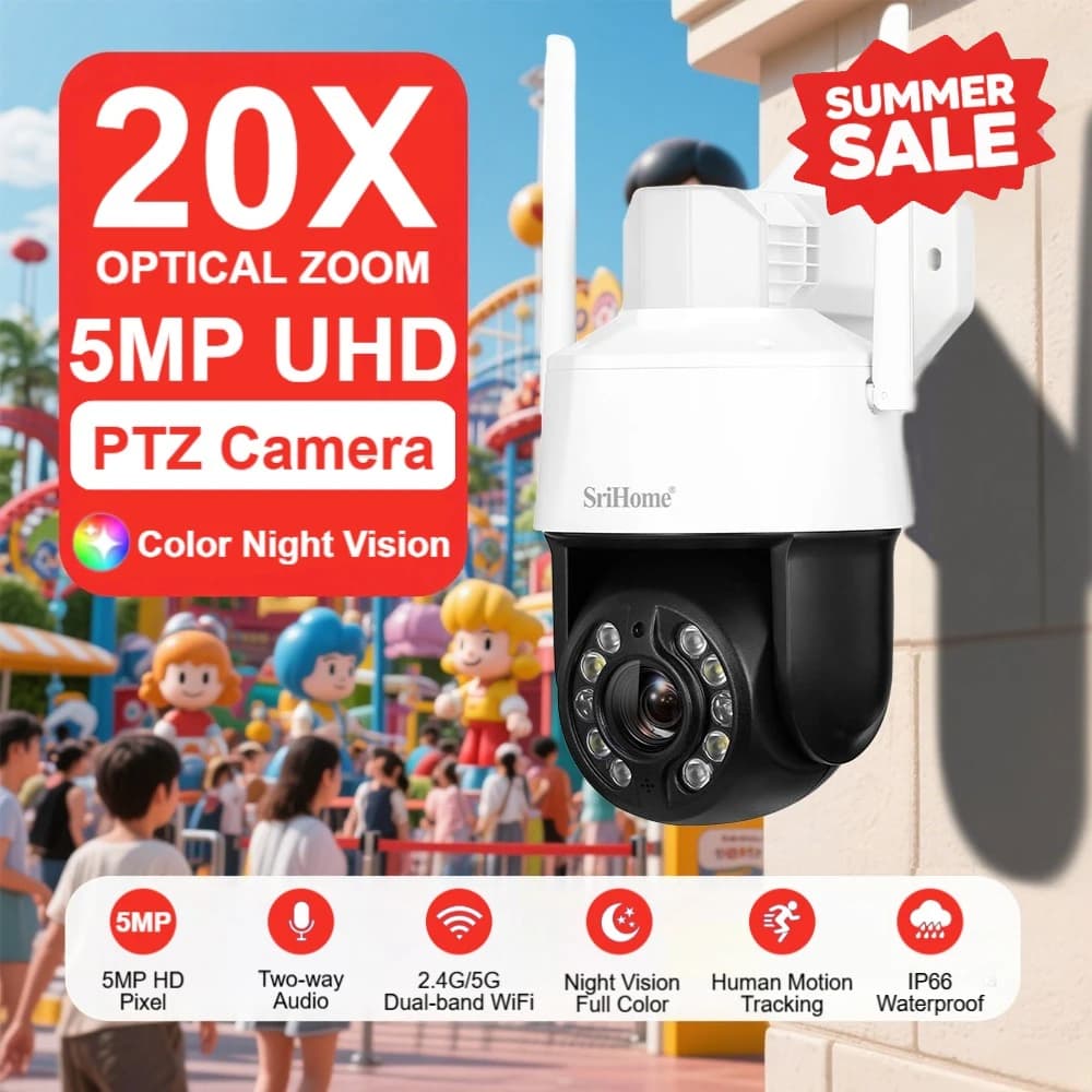 Srihome SH041 QHD 5.0MP 20X Zoom Esterno 5G Sicurezza Wifi Telecamera IP IP66 Impermeabile H.265 Onvif Video Sorveglianza Telecamere CCTV