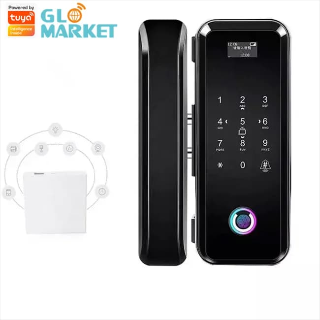 Glomarket Serratura per porta in vetro per ufficio Scheda intelligente per impronte digitali Password Sblocco remoto Tuya WiFi Serratura per porta in vetro intelligente