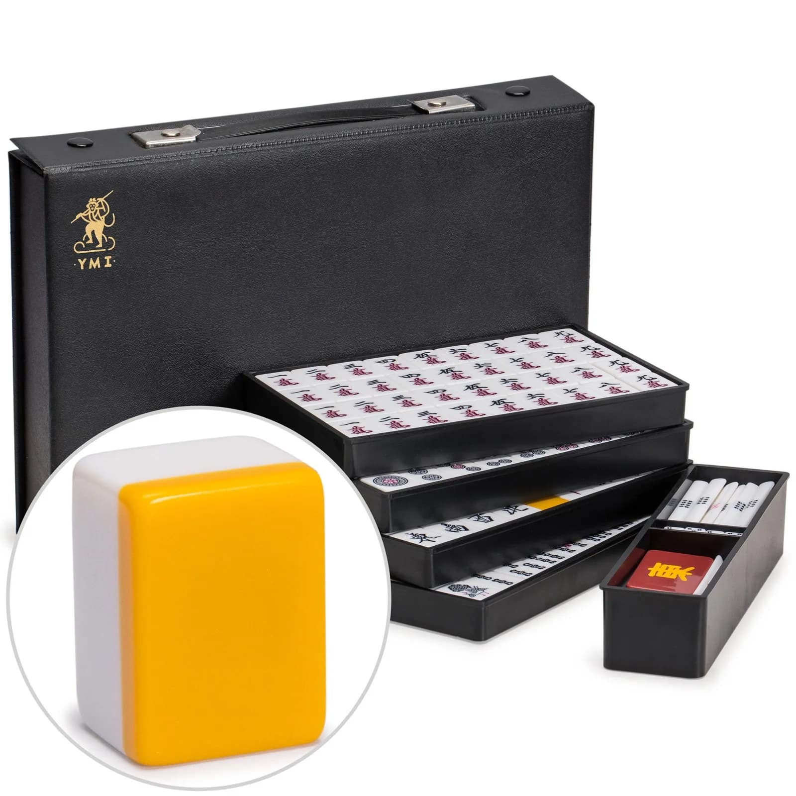 Set di Mahjong Giapponese Riichi con Tessere di Dimensioni Standard e Custodia in Vinile Nero