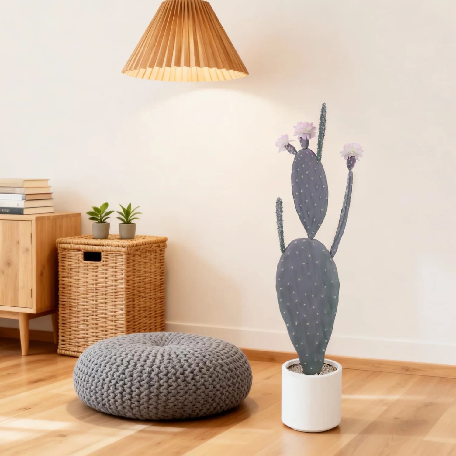 High 118 cm Artificial Cactus in Vase, Fin Plant with Realistic Flowers, Artificial Cactus for Interior and Exterior for Home Decoration and Office