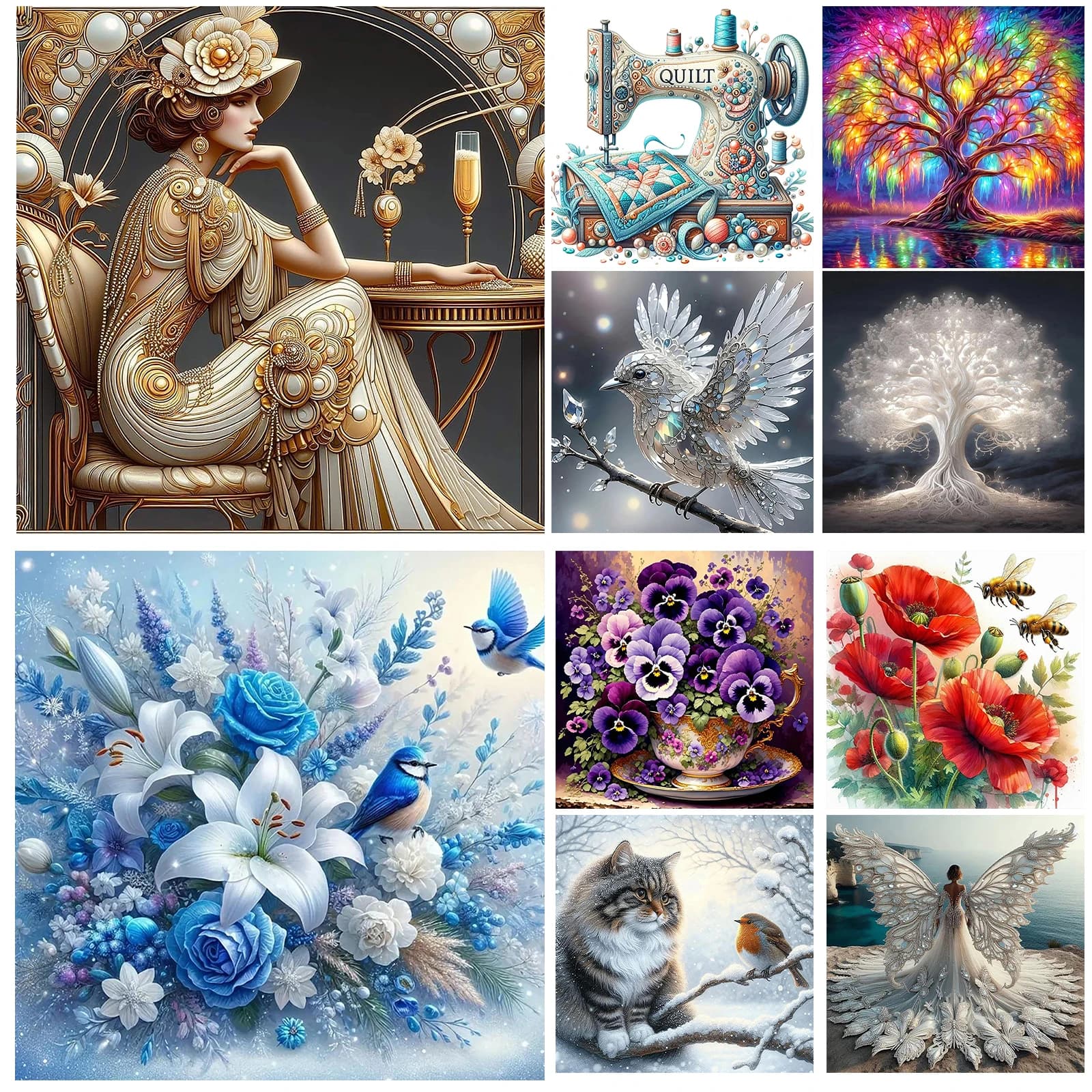 Kit Completo Fai-da-Te per Pittura Diamante 5D con Diamanti Rotondi, Quadro Artistico con Cornice 25x25cm per Adulti Principianti, Decorazione Murale per Casa
