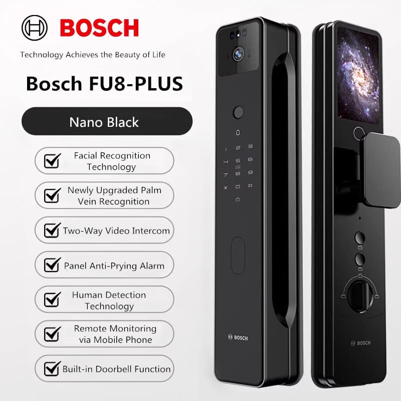 Serratura Intelligente Bosch FU8 Plus con Riconoscimento Palmare e Facciale, Monitoraggio Video, Impronta Digitale, Password, Serratura Elettronica Antifurto