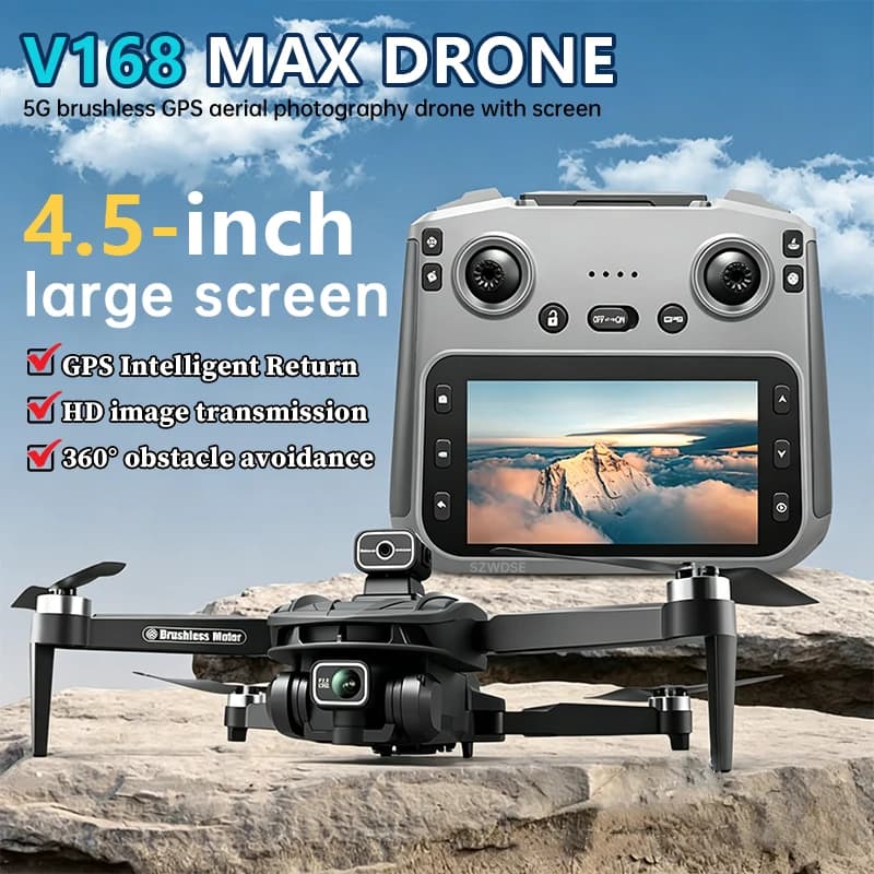 NUOVO Drone V168 PRO MAX Brushless con Schermo, GPS, Ritorno Automatico, Fotografia Aerea 8K HD, Aeromobile Telecomandato