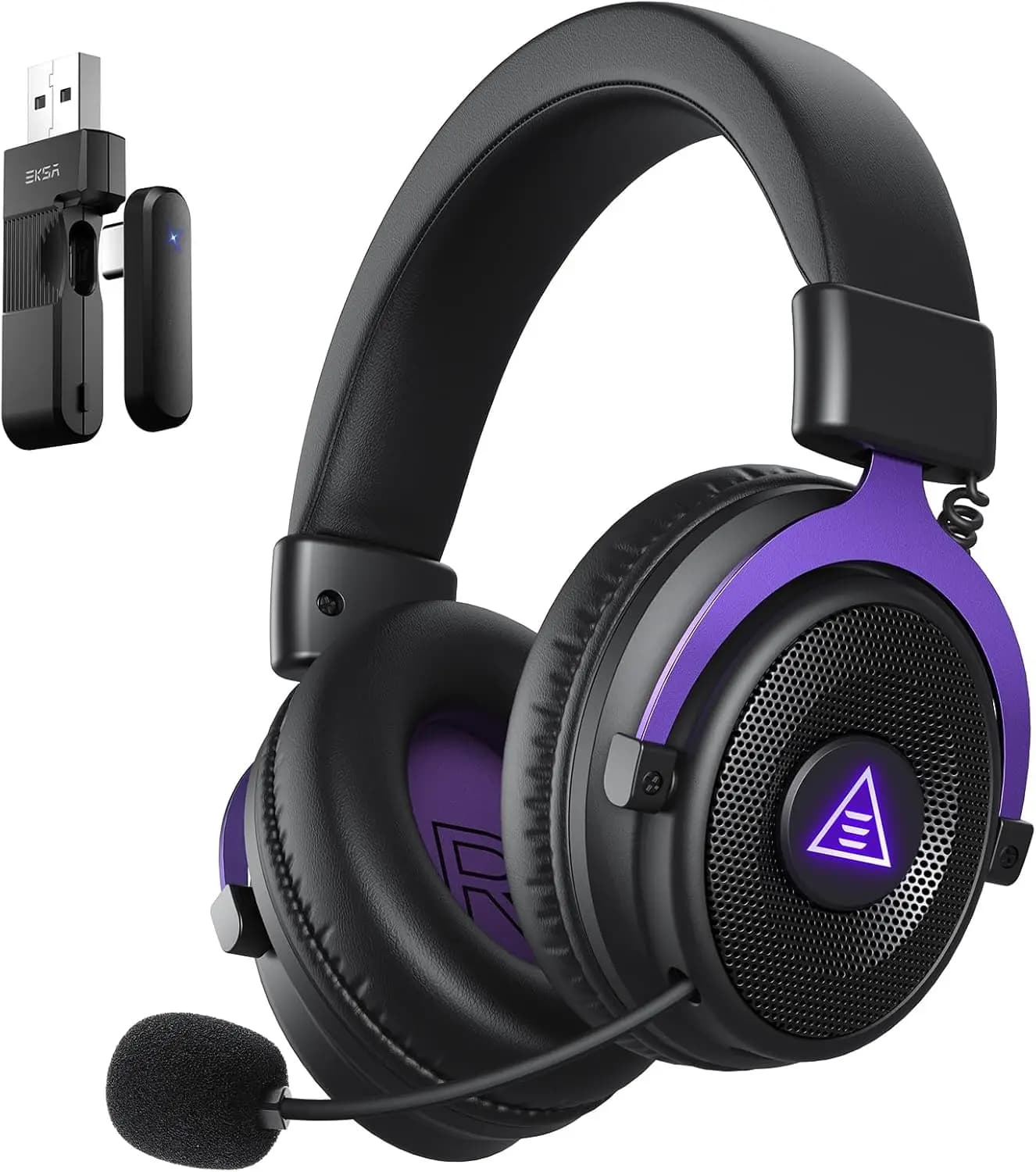 Cuffie da Gaming Wireless per PC, PS5, PS4 con Microfono, USB/Type-C 2.4GHz, Bassa Latenza 30ms, Batteria 80H per Switch, Laptop