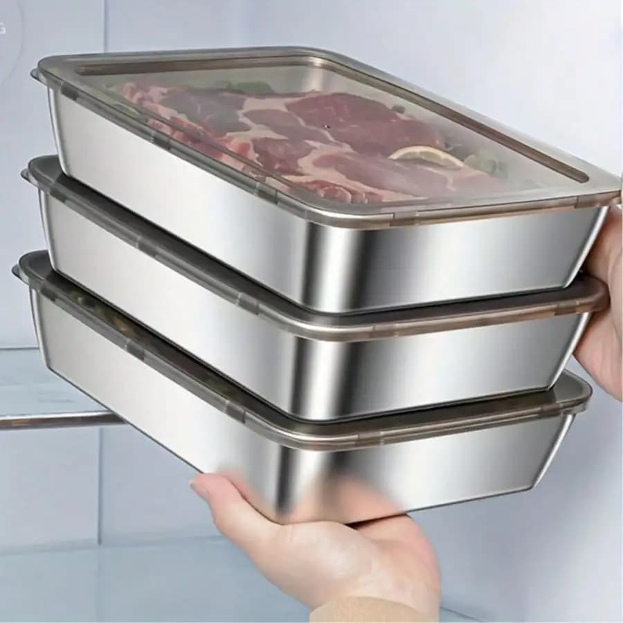 6pcs(3 Boxes+ 3 Lids) Stainless Steel Food Storage Containers Sets, Stackable Meal Prep Containers, Durable Construction Lunch Box, Rust-Resistant, Easy To Clean,For Lunch, Leftovers, Kitchen Essentials, Kitchen Orangizer, Storage Containers