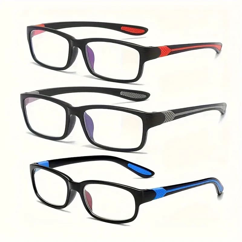 3 pairs of unisex sports reading glasses with rectangular frame, anti blue light, comfortable reading glasses for elderly