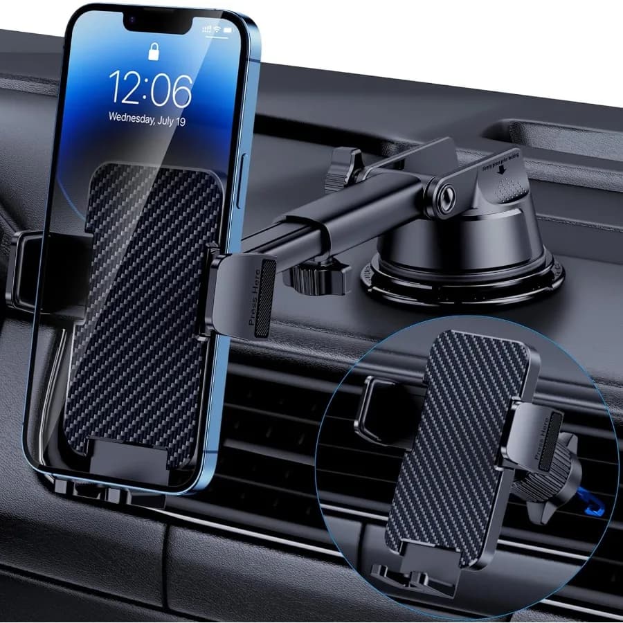 Supporto per telefono con base ultra resistente con aspirazione di grado militare 3 in 1 per auto per cruscotto, parabrezza, presa d'aria, uso a mani libere con Garmin GP