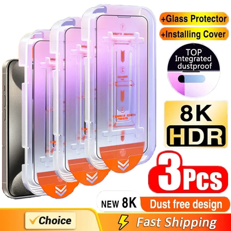 3 pieces powder-free oil coating easy installation screen protection for IPhone 13 11 12 14 15 Pro Max Mini XR 16 15 Plus glass