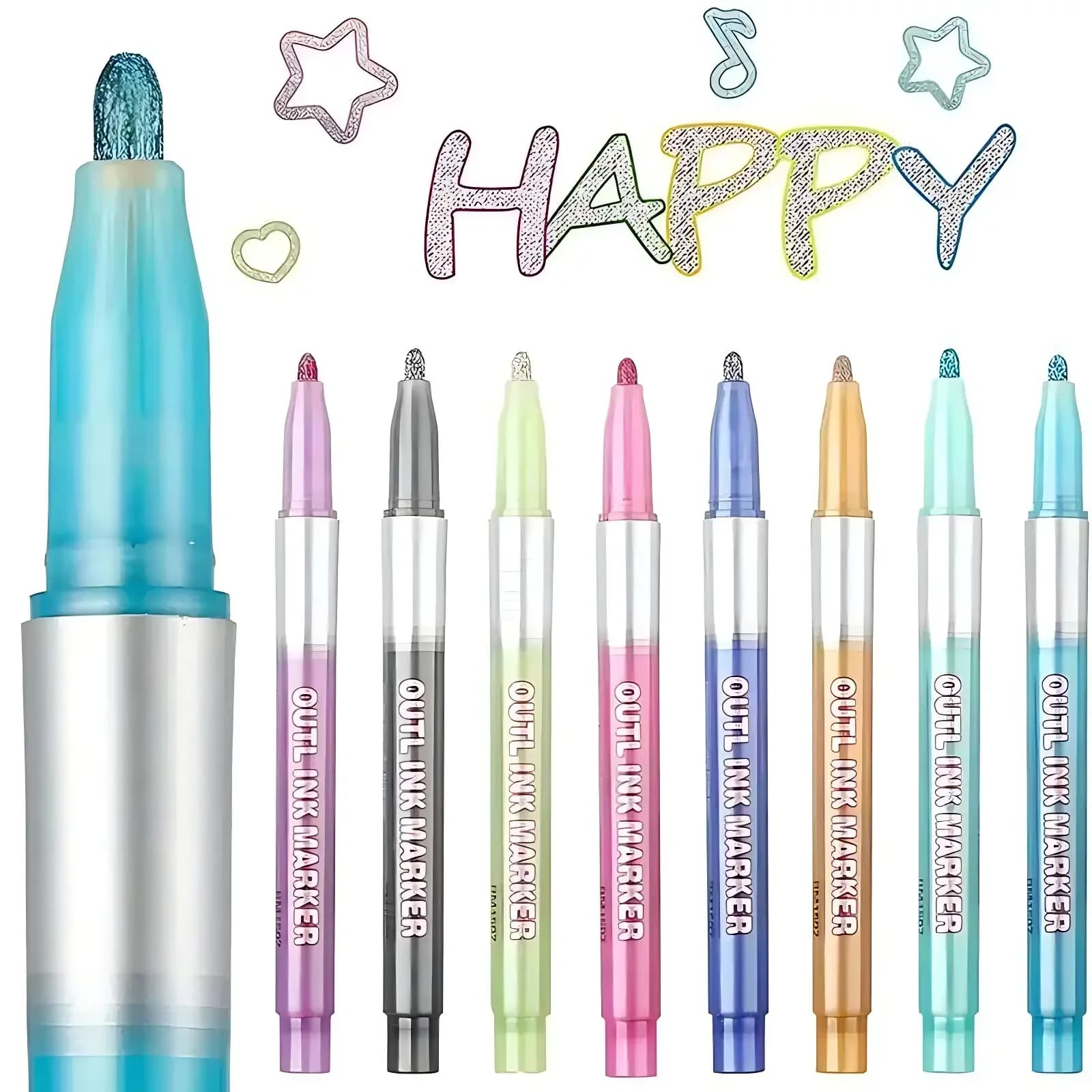 Set di 8 Pennarelli Artistici a Doppia Linea, Evidenziatori per Graffiti Fai-da-Te, Perfetti per Scrapbook, Diari, Poster e Decorazioni per Feste