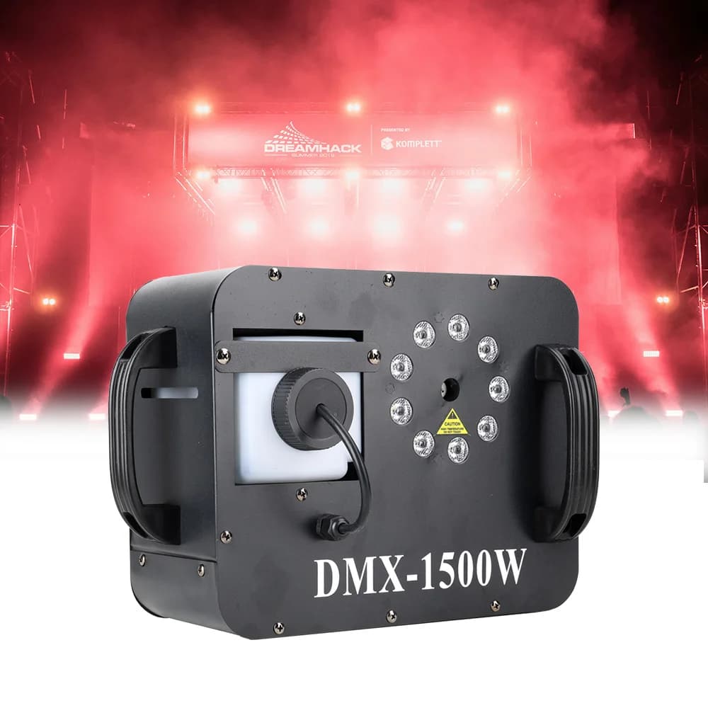 Macchina del fumo da 1500W con LED RGB 9x3W, effetto nebbia per palcoscenico, controllo DMX e telecomando, attrezzatura DJ per matrimoni, feste, discoteche e locali notturni