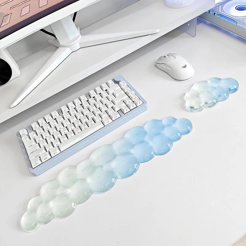Tappetino per mouse con supporto per polso in silicone trasparente antiscivolo, tappetino per mouse con memoria, tappetino per tastiera per computer e laptop