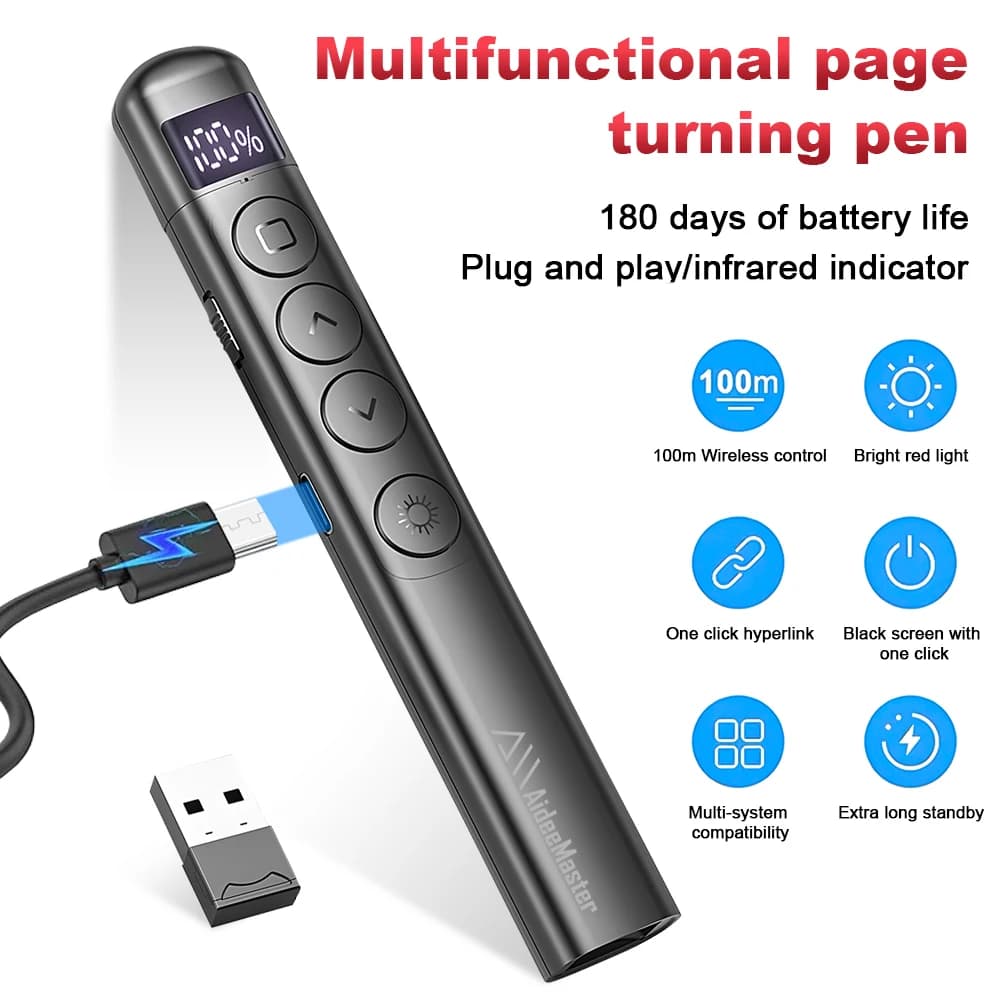 Penna a vibrazione multimediale che insegna la penna a frusta wireless multifunzionale con display digitale presentatore PPT insegnamento del discorso