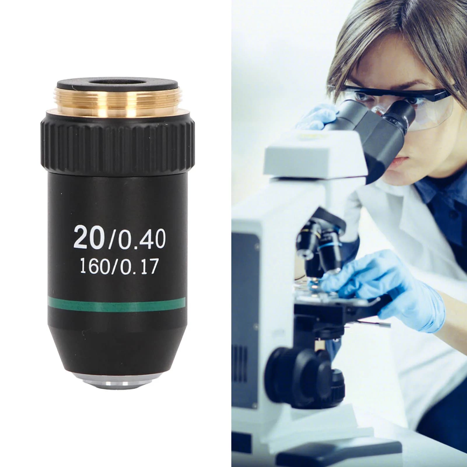 Obiettivo per microscopio Obiettivo acromatico Ottone cromato 20X Interfaccia obiettivo per microscopio Obiettivo da 20,2 mm