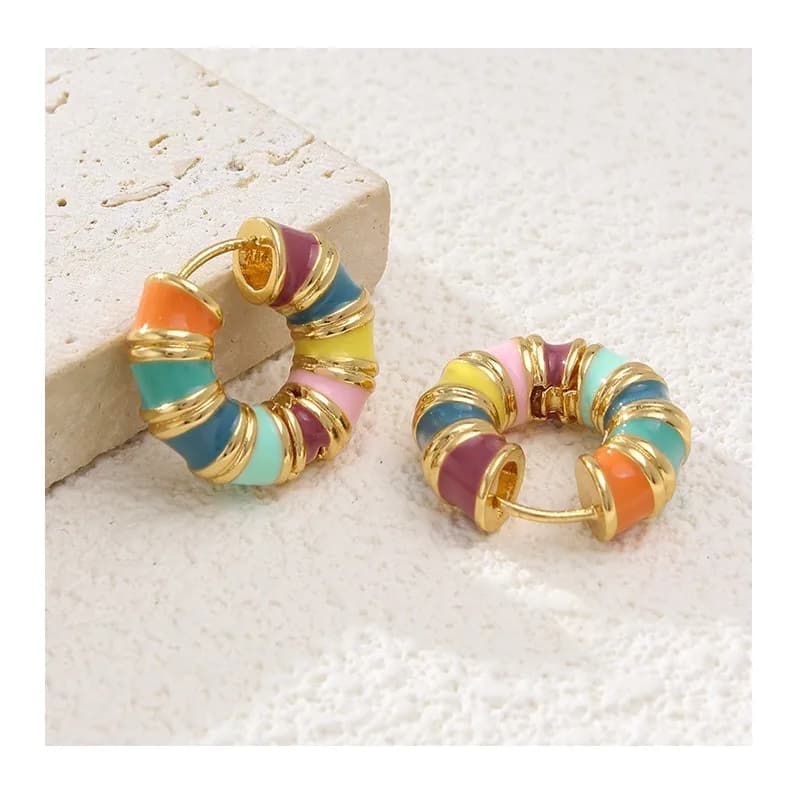 Earrings Women's White Baihe Same Enamel Glazed Earrings French Retro Niche Design Color Glazed Circle Earrings