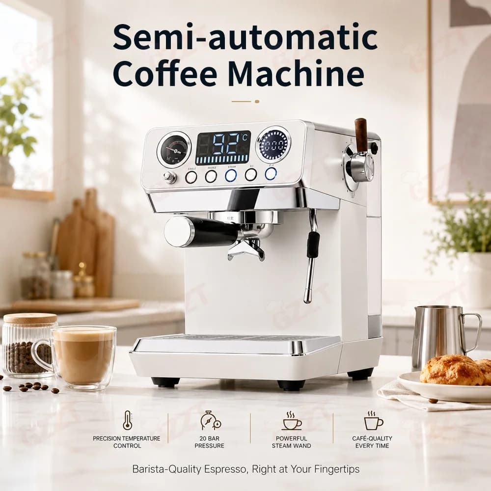 GZZT Semi-Auto Espresso Coffee Machine with PID Temp Control OPV System Hot Cold Dual Extraction Electric Coffee Maker for Home