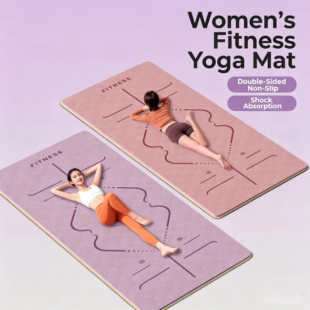 Women Yoga Mat With Alignment Lines Double‑Sided Non‑Slip Shock Absorbing Fitness Exercise Mat For Home Workout Pilates